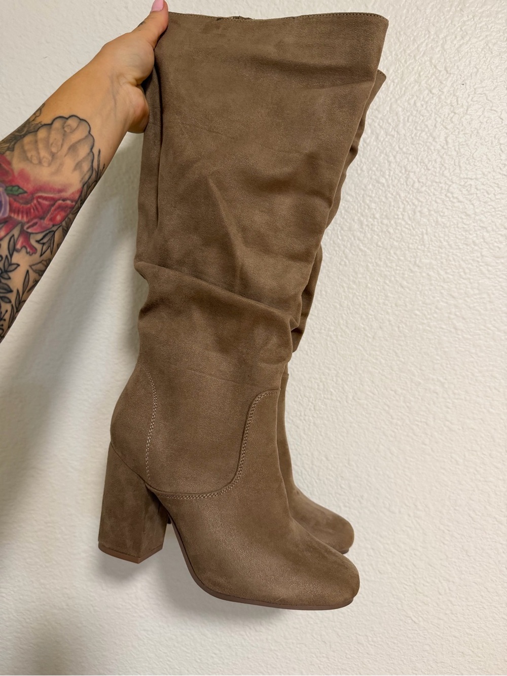 Women’s Brown Suede Knee-High Block Heel Boots